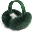 FSTEOE Women Winter Ear Muffs Foldable Girl Ear Warmer Fashion Furry Earmuff Soft Ear Cover Cold Weather (C-dark Green)