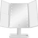 MELANNCO White Tri Fold LED Vanity Mirror, 3 Magnifications and Dimmable LED Lights, Lighted Makeup Mirror, Touch Control