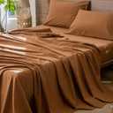 MooMee Flat Top Sheet Only 100% Washed Cotton Linen Like Textured Breathable Durable Soft Comfy (Dark Orange, Queen)