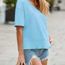 Cicy Bell Womens Summer V Neck T Shirts Casual Short Sleeve Flowy Tops Cute Loose Fit Basic Tees (Blue, L)