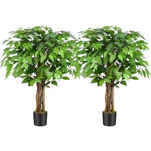 3ft Ficus Artificial Trees with Natural Curved Trunks, 36" Tall Lush Faux Tree for Home Decor Indoor, Green Lifelike Fake Ficus Tree Artificial Plants(Set of 2)