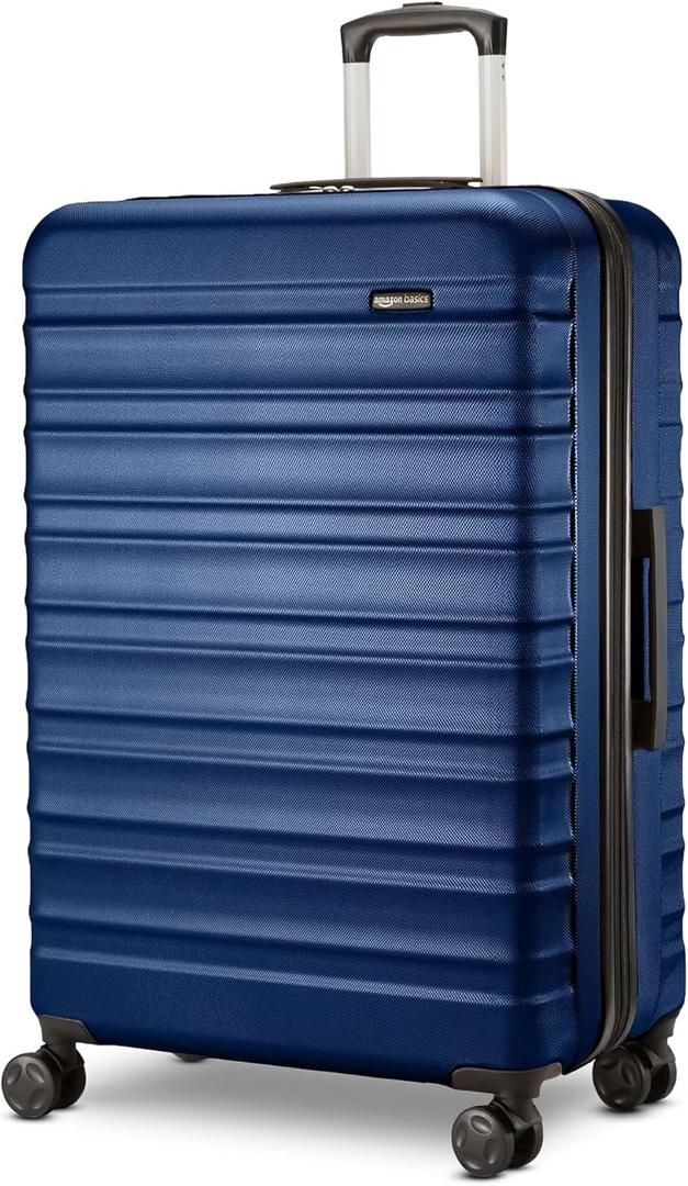 Amazon Basics 26" Hardside Medium Checked Luggage, Hardshell Suitcase With Wheels, Expandable For Up to 15% More Space, With Scratch-Resistant Surface, Four Multi-directional Wheels, Navy Blue
