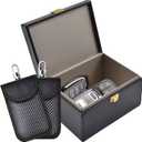 Faraday Box & 2 Pack Faraday Bag for Key Fob Protector, Faraday Cage Key Fob Signal Blocker Faraday Key Fob Protector Faraday Pouch RFID Box for Car Keys (Medium)