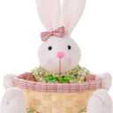 Easter Bunny Decor Candy Storage Basket, Handwoven Easter Bunny Candy Dishes Bowl，Cute Easter Eggs Container for Table Home Office Table Shelf Decor Party Wedding，Halloween and Christmas Day (pink)