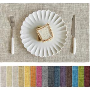 Softalker Faux Linen Placemats Set of 4-12 x 18 Inch, Heat Resistant Double Layered Durable Burlap Farmhouse Place Mats, Non-Slip Washable Rustic Table Mats for Dining, Kitchen, PartyBeige