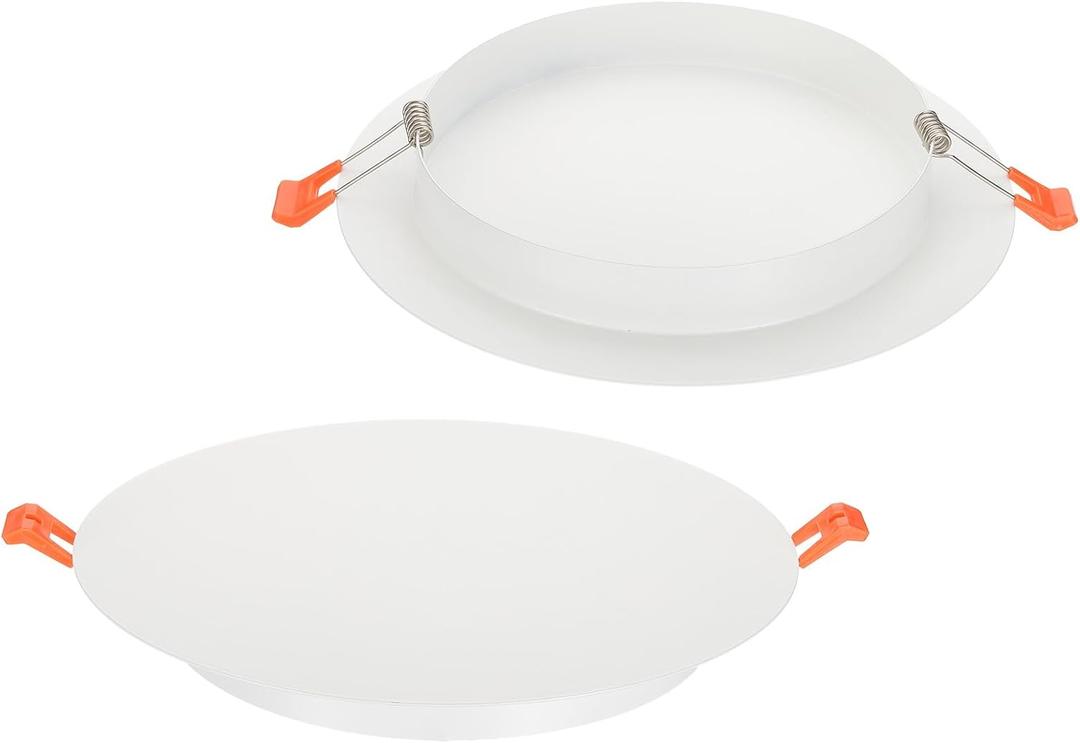 8.3-Inch Metal Spring Mount Ceiling Cover Plates, Recessed Light Trim Wall, Downlight Hole Cap Decorative Panel with Buckle Fit 6.3-7.9inch Round Hole Ceiling Openings, Matte White 2 Pack