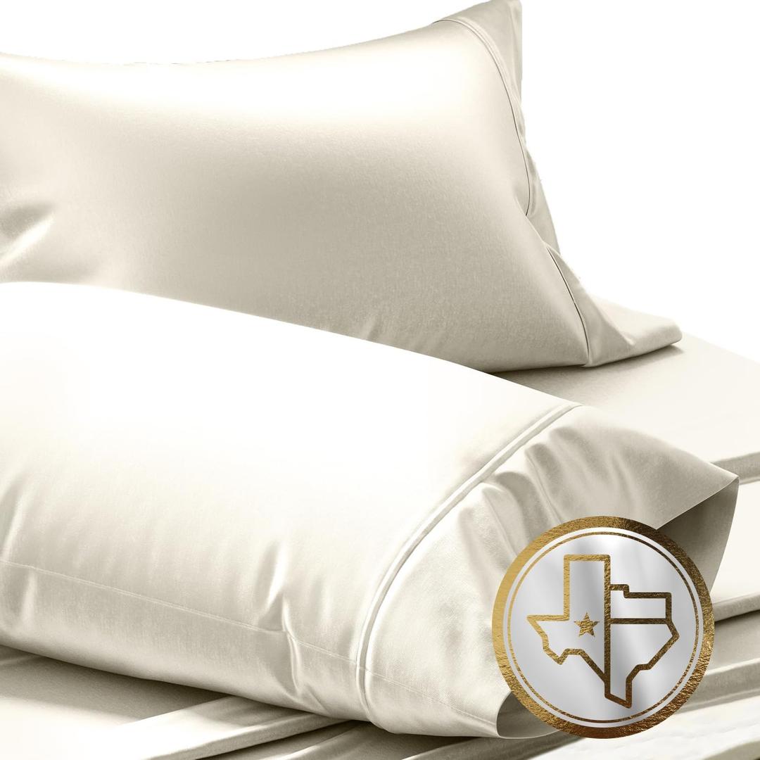 TEXAS LINEN CO. Luxury Egyptian Cotton King Pillow Cases Set of 2-1000 Thread Count Pillowcases for Sleeping, Silky Soft, Cooling Pillow Cover, Extra Long Staple Hotel Quality Pillow Cases - Ivory