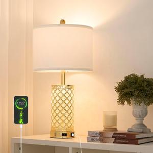 Modern Crystal Table Lamp - 24" Gold Bedroom Lamps 3-Way Dimmable Touch Lamp with Night Light, 2 USB Ports + AC Outlet Bedside Night Stand Lamp for Living Room Office (Gold- 1 Pack)