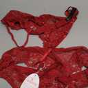 RSLOVE Lingerie for Women Sexy Floral Lace Bra and Panty Sets Two Piece Babydoll, Red, Large