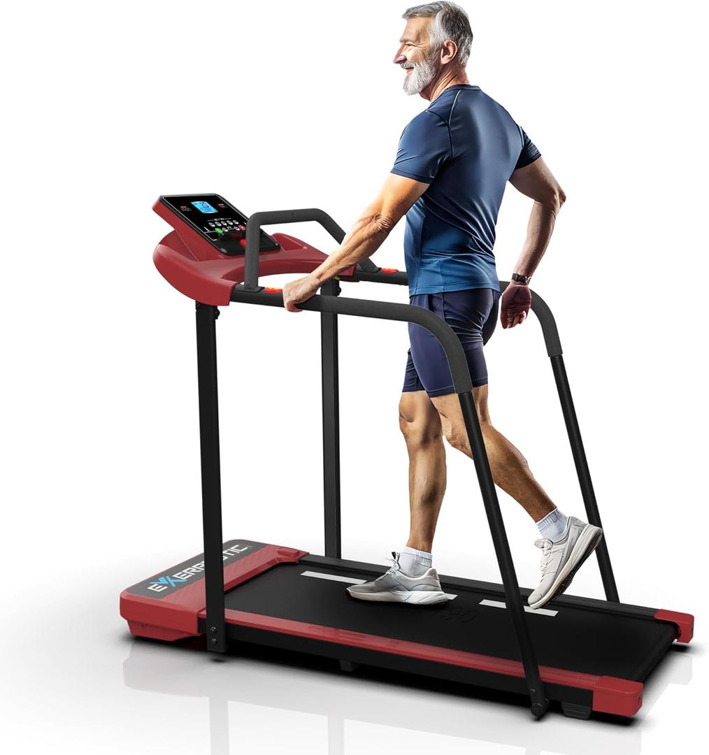 Senior Fitness Treadmill, 400 lb Capacity, Safe Design with Full-Length Rails, Low Step-Up Height, 0.24 MPH Motorized Walking Treadmill for Elderly, Recovery & Home Exercise