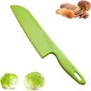 jawbush Professional Lettuce Knife, 11" Serrated Salad Cutter for Veggies, Fruit, Bread, Cake, Salad, Plastic Kitchen Nylon Knife for Cooking and Cutting to Prevent Turning Brown, Green