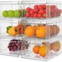 6 Pack Stackable Storage Drawers,Clear Fridge Organizer with Handles and Movable Dividers,Pull-Out Acrylic Drawer Organizer for Pantry, Bathroom,Kitchen Undersink,Cabinet