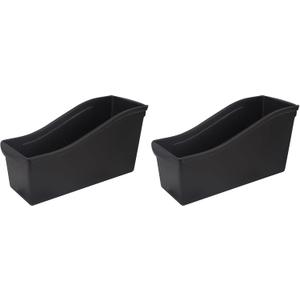 Storex Industries 14.3" x 5.3" x 7" Large Book Bin with Front Pocket, Black (Pack of 2)