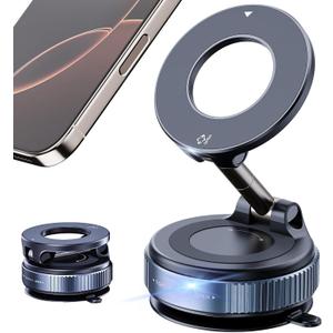 Upgraded Vacuum Magnetic Phone Holder Stand for Car, Reinforced 98LBS Ultra Suction Cup Phone Mount, 360 Adjustable Car Phone Holder for Gym/Mirror, for iPhone 16 Pro Max 15 14 13 12 Plus (Black)