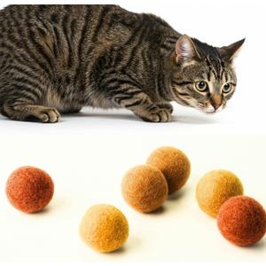 Wool Felt Cat Ball Toys 6-Pack Quiet, Soft, Durable, Handmade Wool Cat Toys for Indoor Cats & Kittens, Natural Eco-Friendly Silent Felt Balls for Chasing, Batting & Daily Exercise