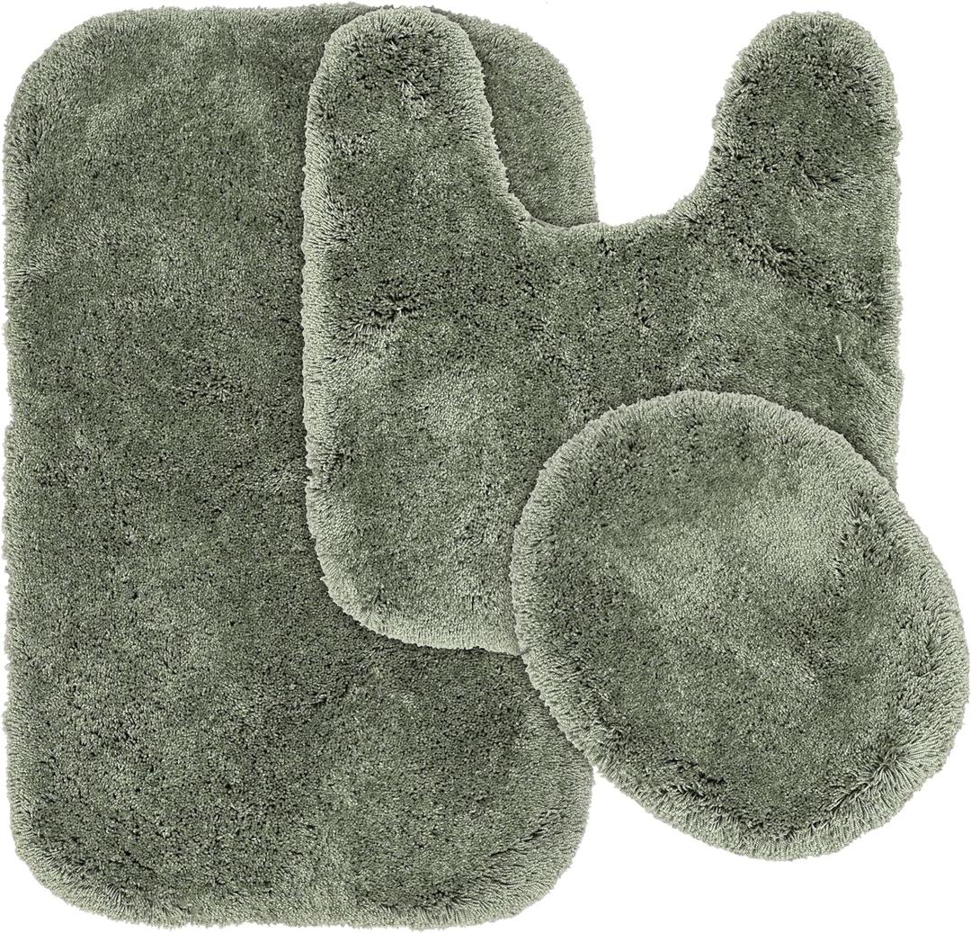Garland Rug Finest Luxury Deep Fern Green 3-Piece Set Ultra Plush Washable Bath Rug Set - Soft, Absorbent, And Stylish For Your Bathroom