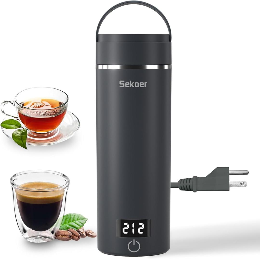 Sekaer Travel Portable Electric Kettle, Small Tea Kettle Coffee Mini Hot Water Boiler, 400mL & 304 Stainless Steel, with 4 Variable Presets and Auto Shut-Off SKE-840G (Gray Silver)