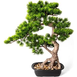 Artificial Bonsai Tree 20 Inch Tall - Realistic Faux Juniper and Pine Potted Plant, Indoor Greenery Decor for Home, Office Desk, Tabletop, and Room Decoration