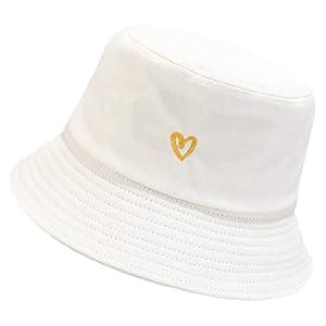 Heart Embroidery Bucket Hat 100% Cotton Smile Beach Hats Summer Travel Sun Hat Outdoor Cap (Heart White) Heart Embroidery Bucket Hat 100% Cotton Smile Beach Hats Summer Travel Sun Hat Outdoor Cap (Heart White)
