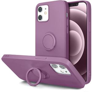 Hython Case for iPhone 12 Case & iPhone 12 Pro Case with Ring Stand, 360 Rotatable Ring Holder Magnetic Kickstand, Shockproof Rubber Protective Phone Case Cover with Microfiber Lining, Lilac Purple
