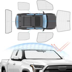 Sunsdrew Windshield Sun Shade for Toyota Tundra 2022-2025 Full Privacy Side Rear Window Shade Cover Kit Foldable Sun Visor Protector Blocks UV&Heat Tundra Interior Accessories(6PCS)