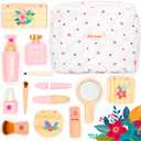 UMU Stylish Wooden Beauty Set Little Woman for Girls - Makeup Playset 17 Piece Kit with Makeup, Brush, Mirror and Cosmetics Case, Best Gift for 3, 4, 5+ Girls Kids