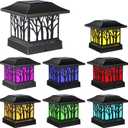 Viewsun 8 Pack Solar Post Cap Lights, Outdoor Fence Solar Powered Cap with 4 Lighting Modes Waterproof Light Decorative for Deck Patio or Garden Decor, Fits 4x4 Wood Vinyl Posts (Tree-Pattern Design)