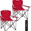 KingCamp 2pack Red Oversized Camping Chair with Cup Holder & 3 Storage Pockets - Heavy-Duty 360lbs Capacity Folding Lawn Chair, Portable Compact Foldable Outdoor Chair for Camping, Fishing, BBQ