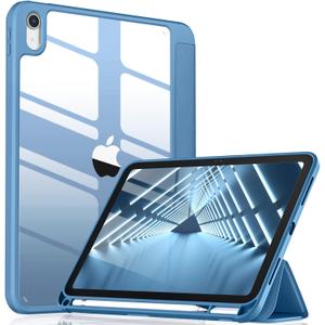 Wenlaty Compatible with iPad A16 11th Generation Case 11 Inch 2025, for iPad 10th Generation Case 10.9 Inch 2022 with Pencil Holder, Trifold Stand Protective Clear Back Shell, Auto Wake/Sleep,Bluemist