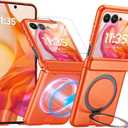 CENMASO for Motorola Razr+ Plus 2025 Case/Razr + Plus 2024 Case with Hinge Protection & Built-in Screen Protector & Magnetic Ring Stand, Slim Rugged Shockproof Phone Case for Razr + 2025/2024-Orange