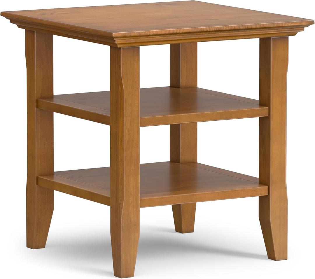 SIMPLIHOME Acadian End Table - 19 inch Wide Solid Wood Square Side Table with 2 Open Shelves in Light Golden Brown, Transitional Nightstand or Shelving Unit for Living Room or Bedroom with Storage