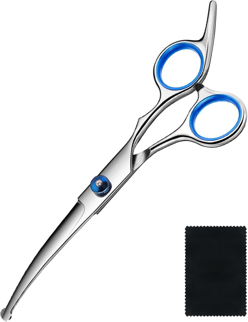 Dog Grooming Scissors Curved Shears Set Rounded Trimming Scissors for Professional Pet Dogs Cats Doodles Face Paws Matted Hair Removal at Home Use Supplies Station for Carding Tools and Trimmer