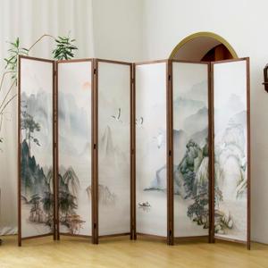 6 Panel Room Divider Folding Privacy Screen,5.6 FT Tall Double Faced Panel Screen,Blackout Panel Divider for Room Seperation,Plain Landscape
