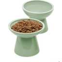 CEEFU 2 Elevated Ceramic Cat Bowls Extra Wide for Food & Water – Whisker Fatigue Shallow Food Dish, Lead & Cadmium-Free, Raised Height for Cats, Sage Green