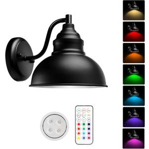 Wall Sconces Battery Operated  Rechargeable Wall Lights with Remote Control Dimmable Auto Timer13 Colorfuls Changeable to Elegant Touch Wall Lamp for Bedrooms Living Rooms Game Rooms Hallways (Black)