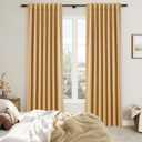 Joywell Camel Linen 100% Blackout Curtains 84 Inch Long, Rod Pocket/Back Tab/Hook Belt/Clip Rings,Thermal Insulated Drapes for Bedroom Living Room with Hooks(2 Panels,52 x 84)