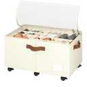 Shoe Organizer for Closet, Shoe Storage Organizer with Wheels and Adjustable Dividers, Stackable Shoe Storage Box with Clear Cover, Foldable Closet Shoe Organizer Fits up to 24-48 Pairs, Beige