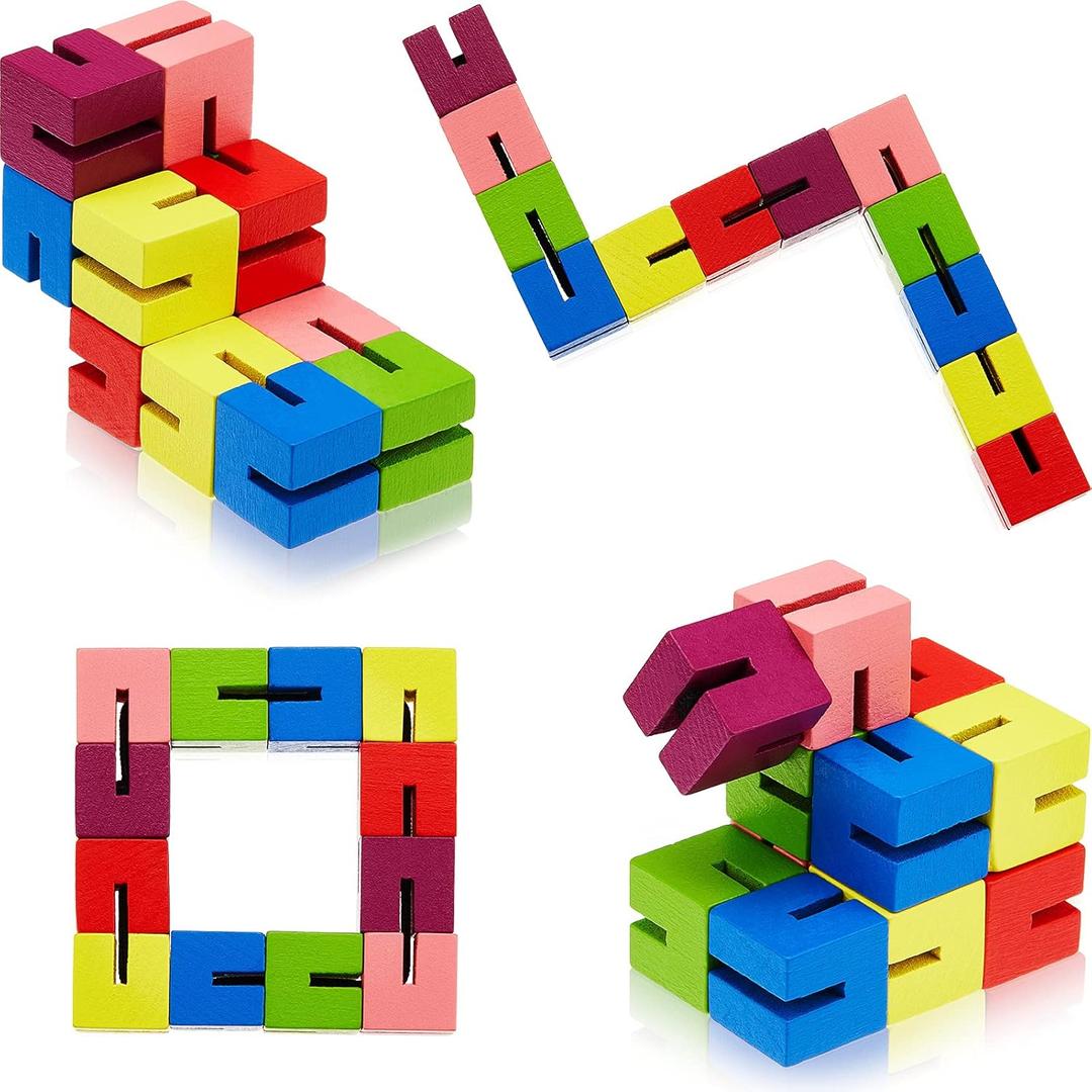 6 Pcs Wooden Fidget Toy Twist Block Cubes Puzzle Sensory Toys Fidget Cubes for Teens Party Favors for Boys and Girls