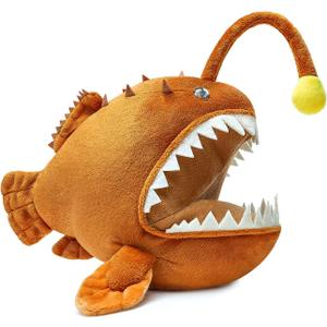 Anglerfish Plush Toy - Cute 12" Brown Anglerfish Creepy Stuffed Animals Toys Real Sea Life Goosefish Lanternfish Plushie, Gift Toys for Kids Birthday Christmas Halloween, Home Decor