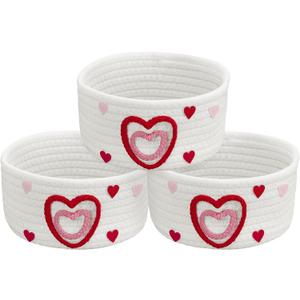 Meanplan 3 Pcs Galentine's Day Gifts Heart Baskets, Red Pink Heart Woven Cotton Rope Basket Stuffers Storage for Best Friend Valentine's Day Birthday Gifts, 7.09 x 7.09 x 3.15 Inch