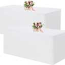 Fivenl 2 Pack Fitted Tablecloths 72 x 30 Inch, White Rectangle Table Clothes for 6 Foot Tables, Washable Polyester Fabric Table Cover for Parties, Wedding, Banquet, Trade Show