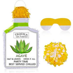 Lewtemi White Bottle Piata with Stick Blindfold and Confetti 15.7 x 10.5 Large Pinata for Adult Party Centerpiece Decorations, Photo Prop, Bachelor, 21st Birthday, Funny Anniversary Favors