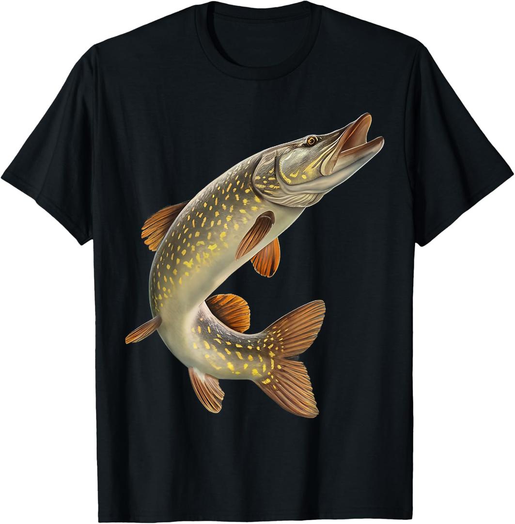 Northern Pike Angler Gift for Fisherman Pike Fishing T-Shirt, Size L