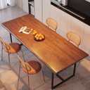KunAndPeng 62.99" Wood Brown Solid Wood Dining Table, Heavy-Duty Metal Legs Leisure Table for Home Office, Kitchen & Restaurant Use