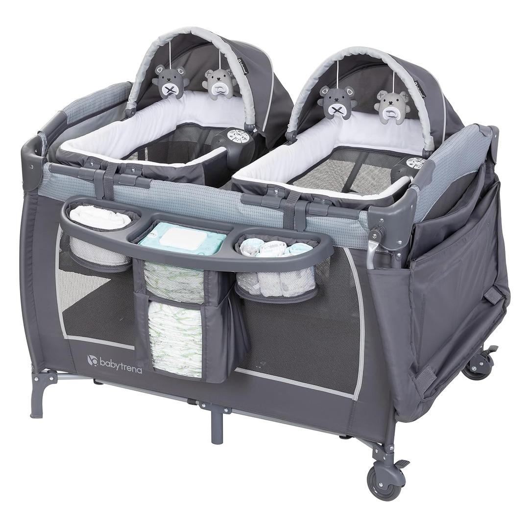 Baby Trend Lil Snooze Deluxe III Nursery Center Playard for Twins, Cozy Grey
