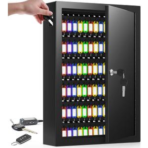 Nebakne 125 Position Key Cabinet Wall Mount with Anti-Theft Deposit Key Slot, Key Box Organizer with Key Hooks & 125 Tags Key Labels, Key Safe for Hotels & Office & Companies & Car Dealerships
