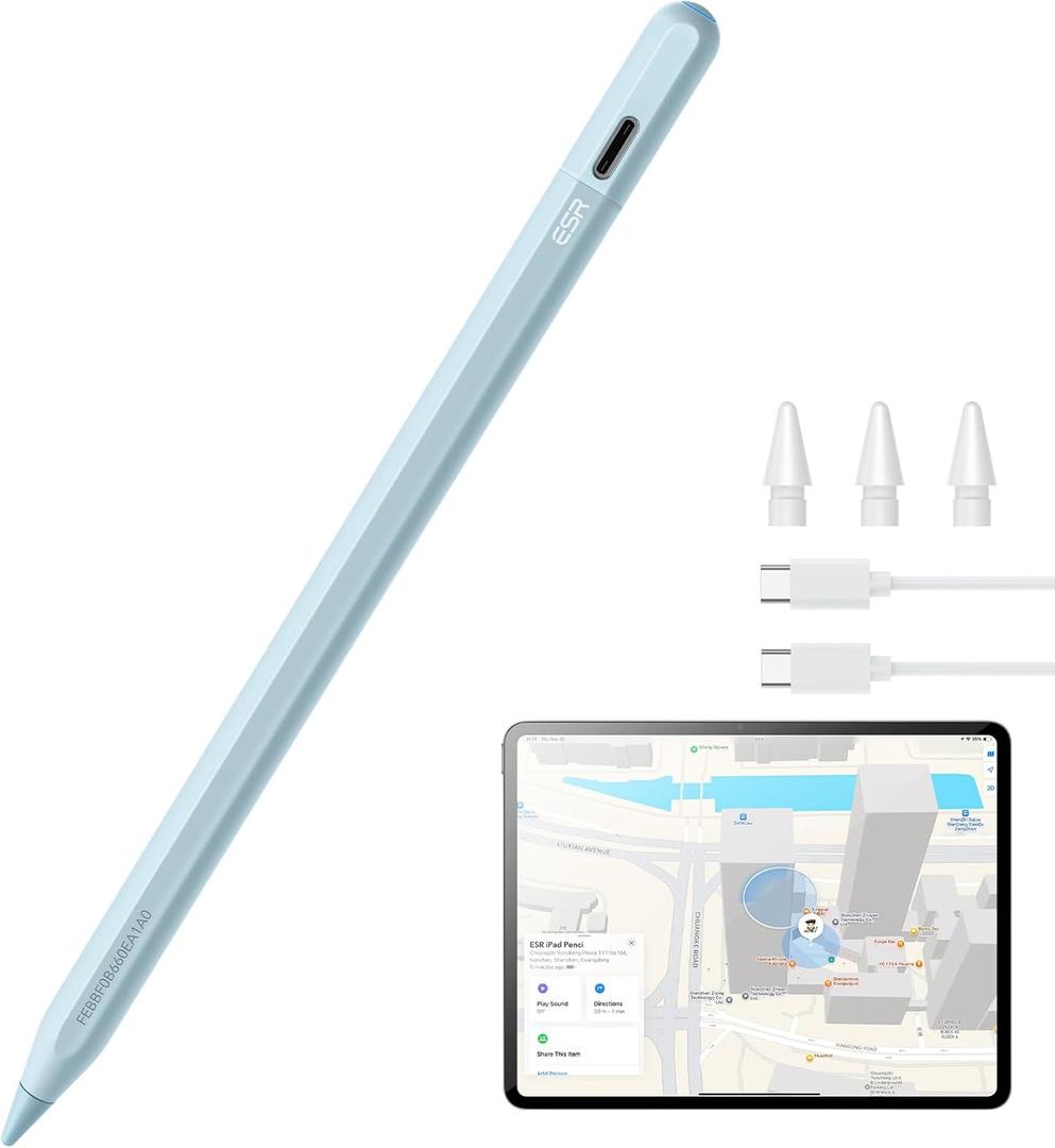 ESR Geo Digital iPad Pencil Findmy Compatible with Apple iPad 2018-2025,with Easy Shortcuts for Apple iPad A16/10/9/8 & Air 13/11 & Pro 12.9/13/11 & Mini 7/6/5,Blue(No Wireless Charging)