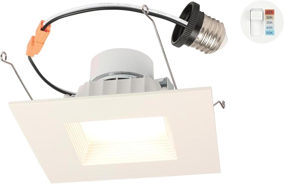 Westinghouse 5247000 14 Watt (100 Watt Equivalent) 5-6-Inch Square Recessed LED Downlight with Color Temperature Selection, Dimmable, Energy Star, Medium Base, White Trim