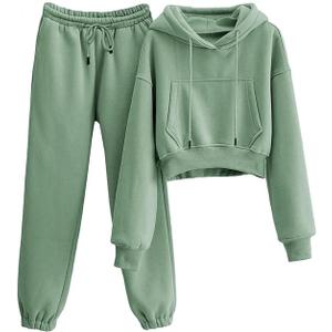 Sweatsuits for Women 2 Piece Set Crop Fleece Lining Hoodies Jogger Sweatpants Sweat Suits (XX-Large, Green)