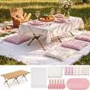 Pink Picnic Kit Folding Table Extra Large Outdoor Boho Blanket Table Runner Napkins Floor Pillow Cushions Napkin Ring Boho Picnic Decoration for Camp Wedding Wedding Birthday